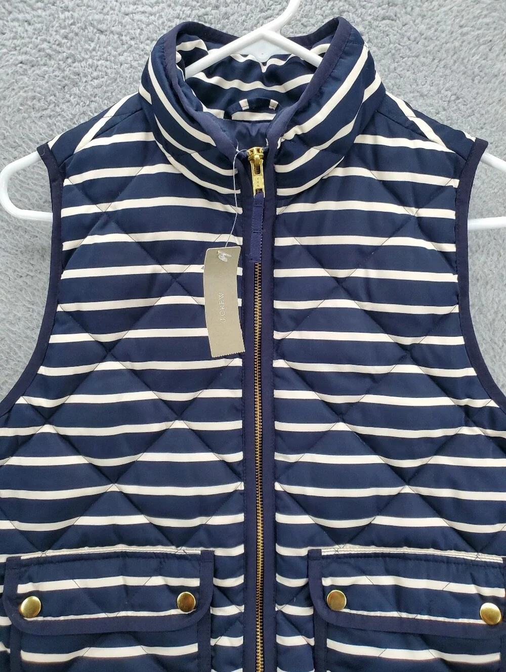 J Crew Excursion Quilted Vest Womens XS Navy Stripe Down Puffer NWT